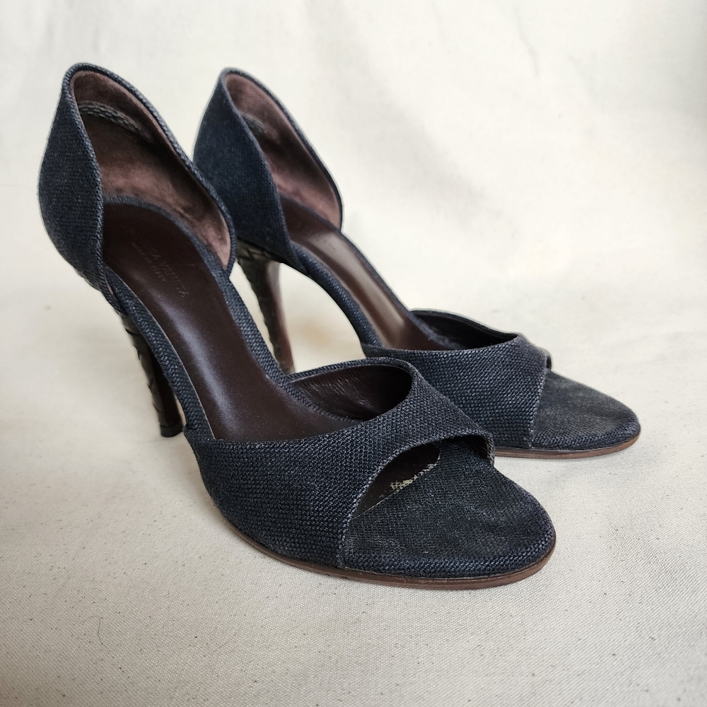 Bottega Veneta Canvas Leather Intrecciato D'Orsay Heels 37